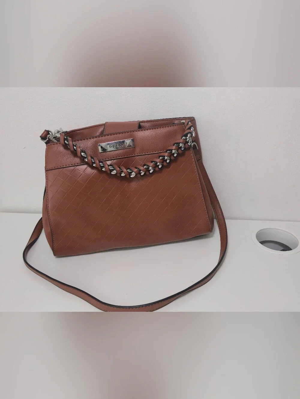 GUESS Women's Woven-Texture Tote in Cognac